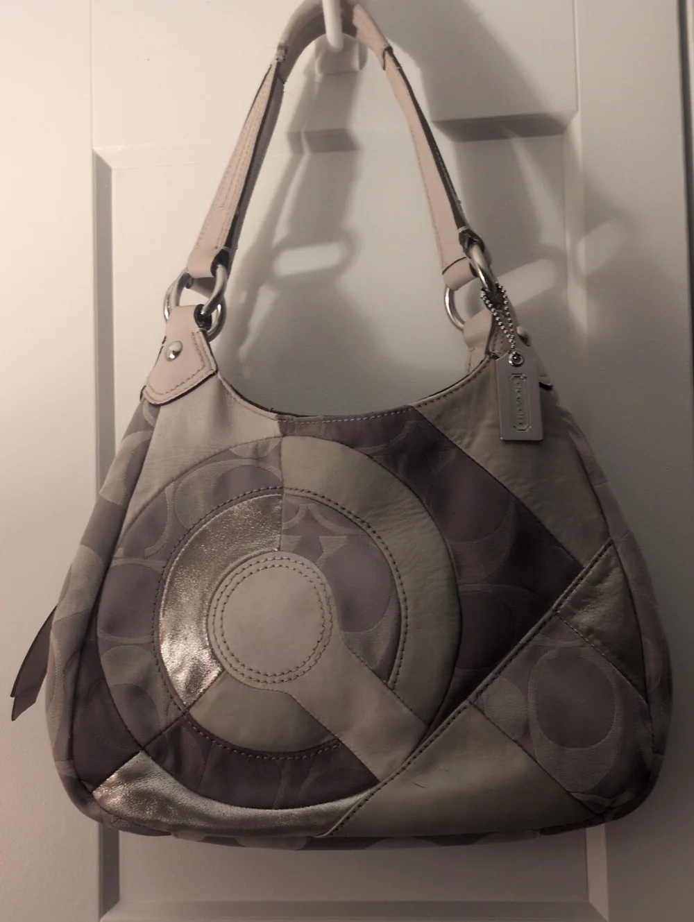 Coach Maggie Patchwork Hobo shoulder  Bag in Light Neutral and Metallic